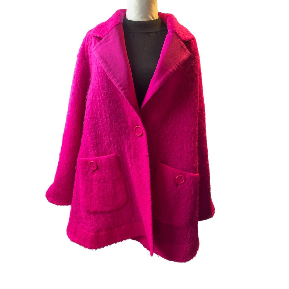 Rare Vintage 1980s Miss Dior Shocking Pink Bouclé Coat Large - Wool & Silk Blend